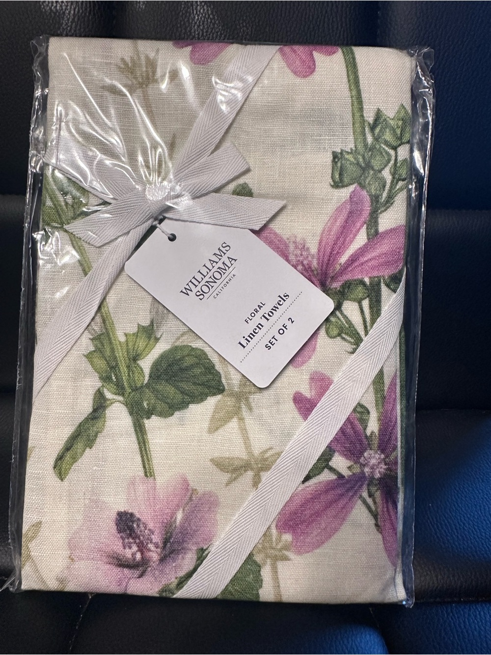 Williams Sonoma Floral Linen Towels - Pink, Green & Purple